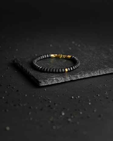 Gemini Octo Black Exclusieve armband met Zwarte Agaatsteen en 18k gouden plating