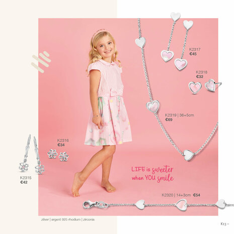 Orage Kids Ketting K2538 Hart Parelmoer Roze