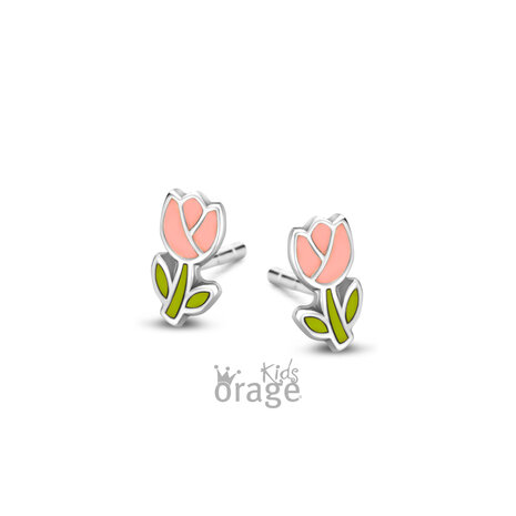 Orage Kids Oorbellen K2729 bloem roze groen