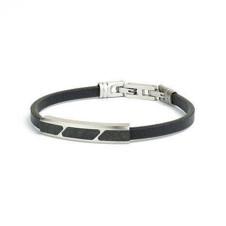  Gemini armband STE01 Stella SILVER: Leren armband afgewerkt met een gesmeed koolstofelement