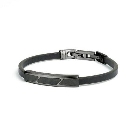  Gemini armband STE02 Stella BLACK: Leren armband afgewerkt met een zwart gesmeed koolstofelement