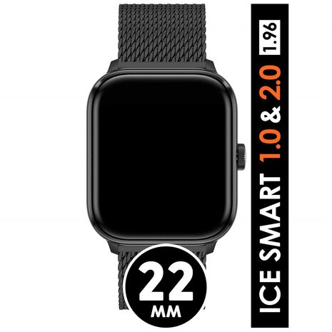 ICE SMART MILANESE BLACK 22 mm metalen horlogeband