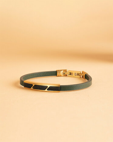  Gemini armband STE05 Stella GREEN:  Groene leren armband met Obsidiaan