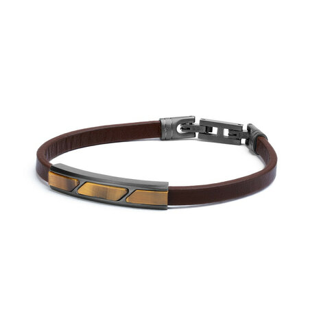  Gemini armband STE06 Stella BROWN:  Bruine leren armband met Tijgeroogsteen