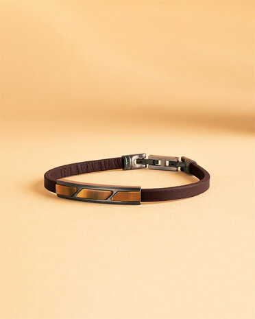  Gemini armband STE06 Stella BROWN:  Bruine leren armband met Tijgeroogsteen