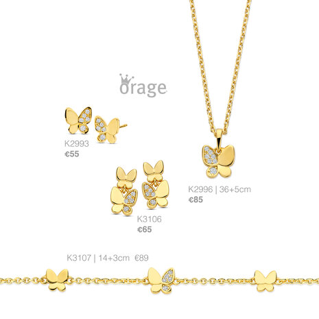 Orage Kids Oorbellen K2993 vlinder verguld