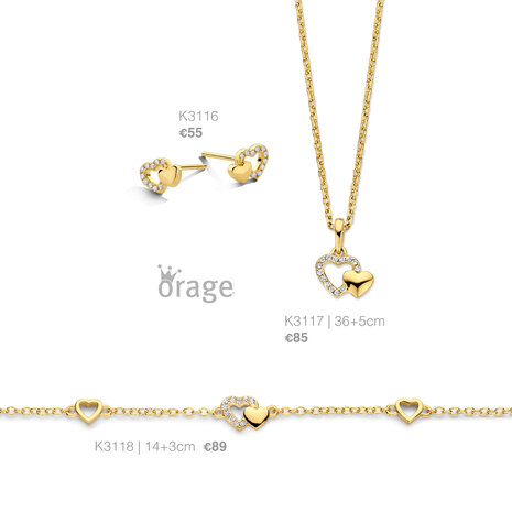 Orage Kids Oorbellen K3116 hartjes verguld