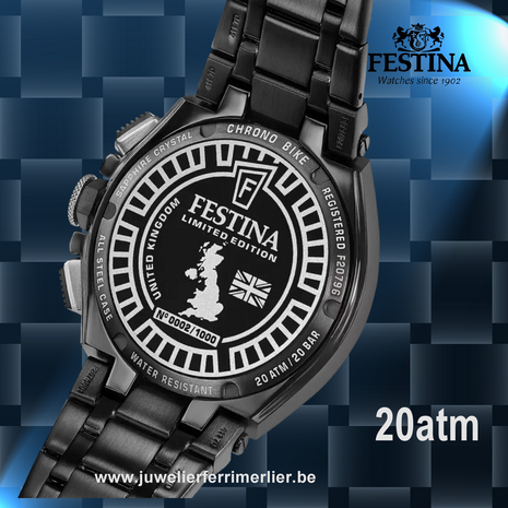Festina Herenhorloge F20796/1 Chrono Bike Uk Limited Edition 20ATM met saffierglas
